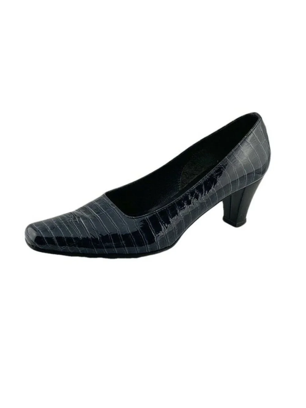 Boucherel Womens Black Croc-Embossed Leather Heels Size 38